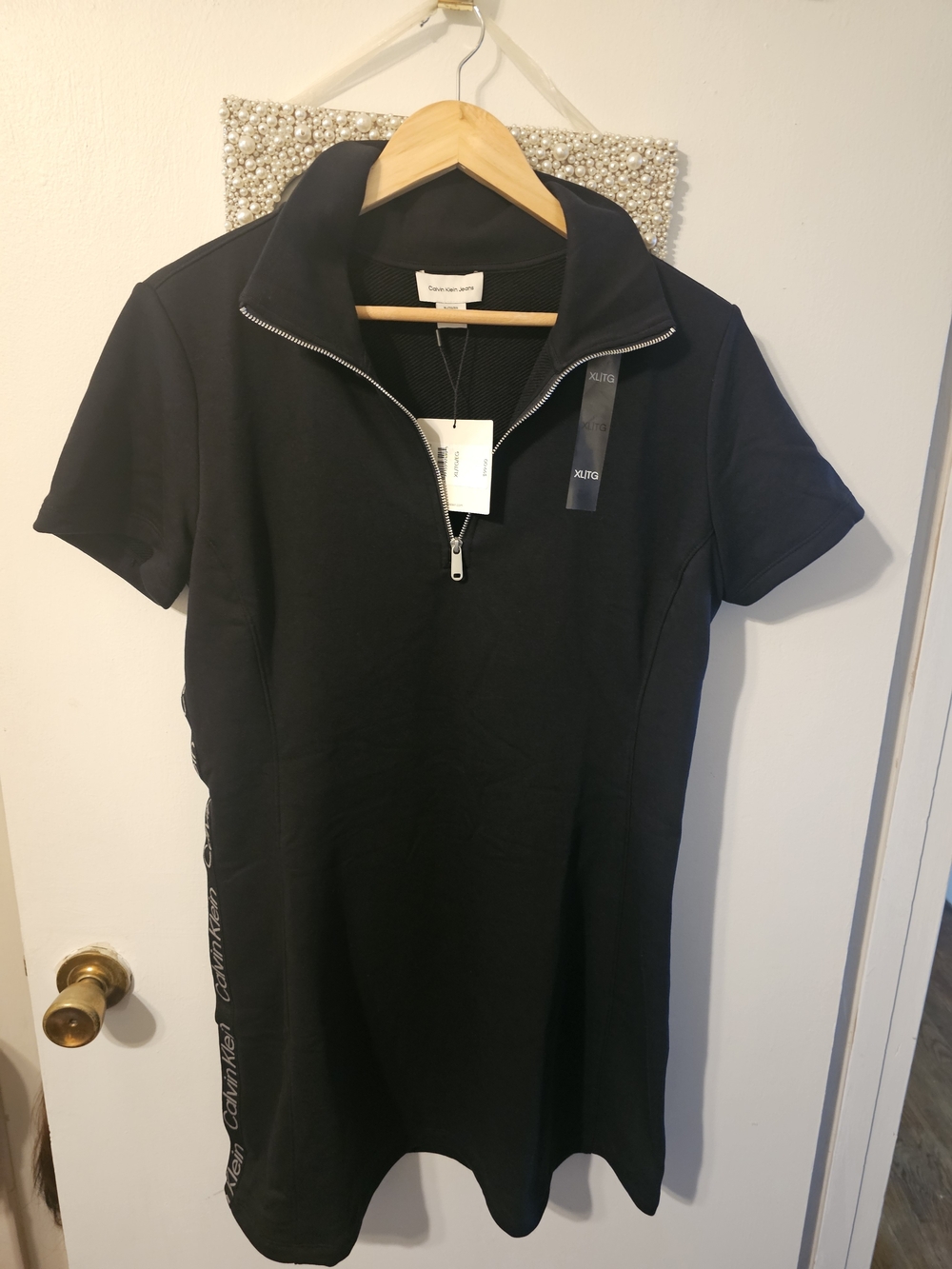 Calvin Klein Jeans Black Short Sleeve Zip-Front Mini Dress